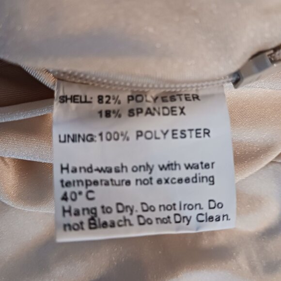 NWT, Cynthia & Sahar XL Luz, One-Shoulder Stretch Satin Mermaid Dress, Champagne - Picture 9 of 13